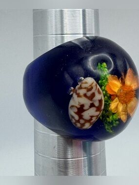 Blue Resin Statement Ring Dried Flower Shell Botanical Artisan Boho Chunky 9.5